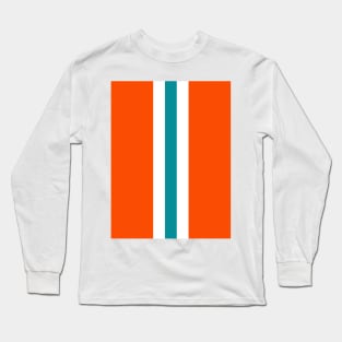 Retro American Football Stripes Miami Orange Teal White Long Sleeve T-Shirt